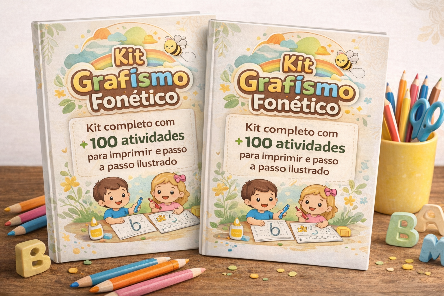 Mockup completo do Kit Grafismo Fonético